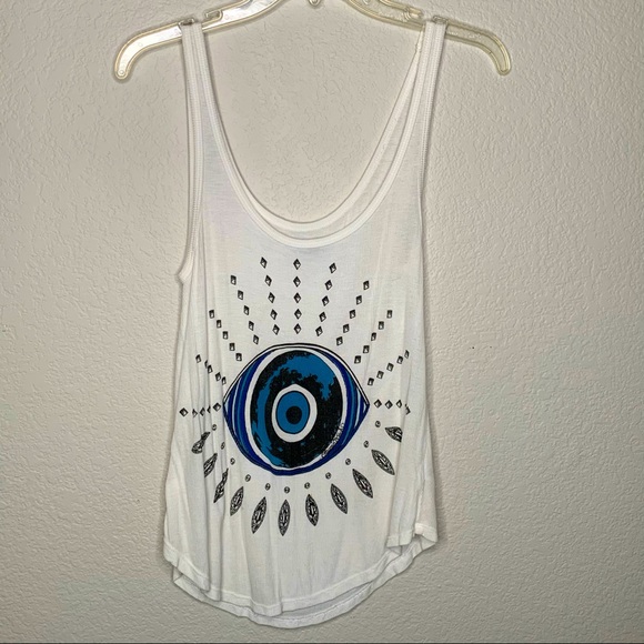 Lauren Moshi Evil Eye Ribbed Scoop Neck Tank